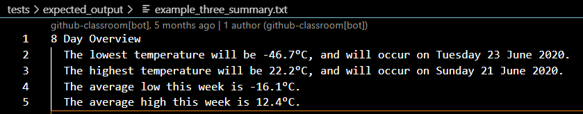 Weather Project Expected Output